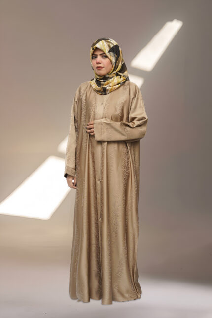 Open Style Plain Abaya in TikTok Fabric with Self Design