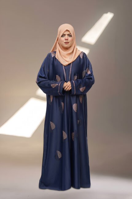 Open Style TikTok Fabric Abaya with Double Colour DMC Stone Work