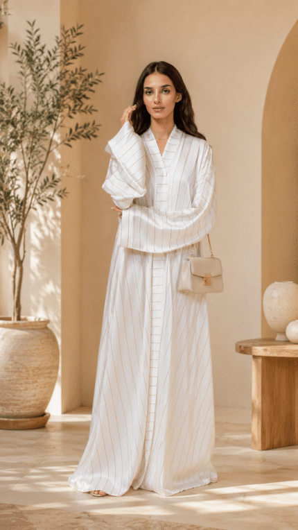 Minimalist Zari Abaya made from premium TikTok fabric with elegant zari lining for modern modest fashion and everyday comfort.