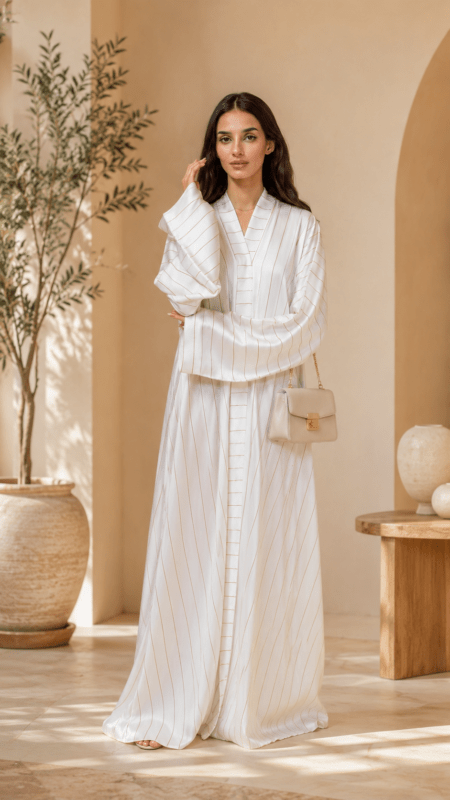 Minimalist Zari Abaya made from premium TikTok fabric with elegant zari lining for modern modest fashion and everyday comfort.
