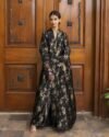Luxury black abaya with gold pattern front view