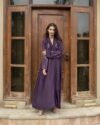 The Amethyst Bloom Embroidered Abaya crafted from premium TikTok fabric featuring elegant DMC Nag embroidery work and an open front luxury modest design.